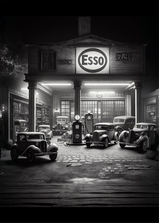 Esso tank with old cars