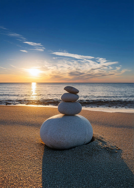 Mindfullness stones on beach